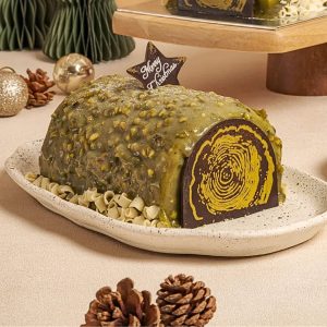 Pistachio Raspberry Log Cake